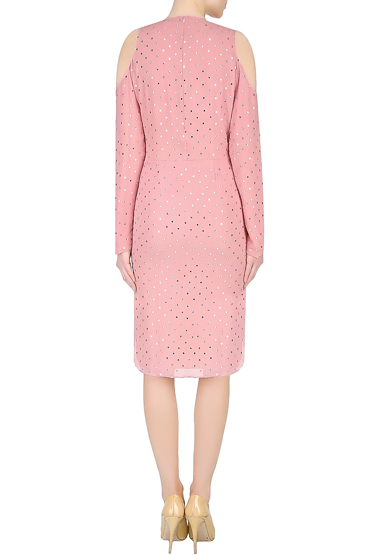 Rose pink cold shoulder knee length dress available only at Pernia's Pop Up Shop.