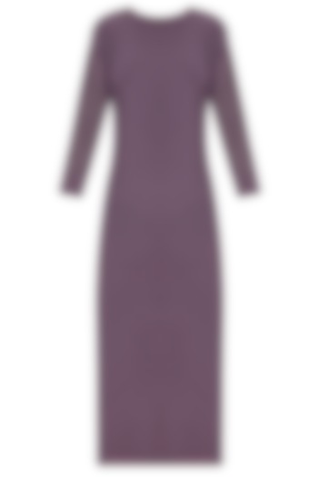 Purple Knee Length Dress With Mesh Sleeves by Nimirta Lalwani