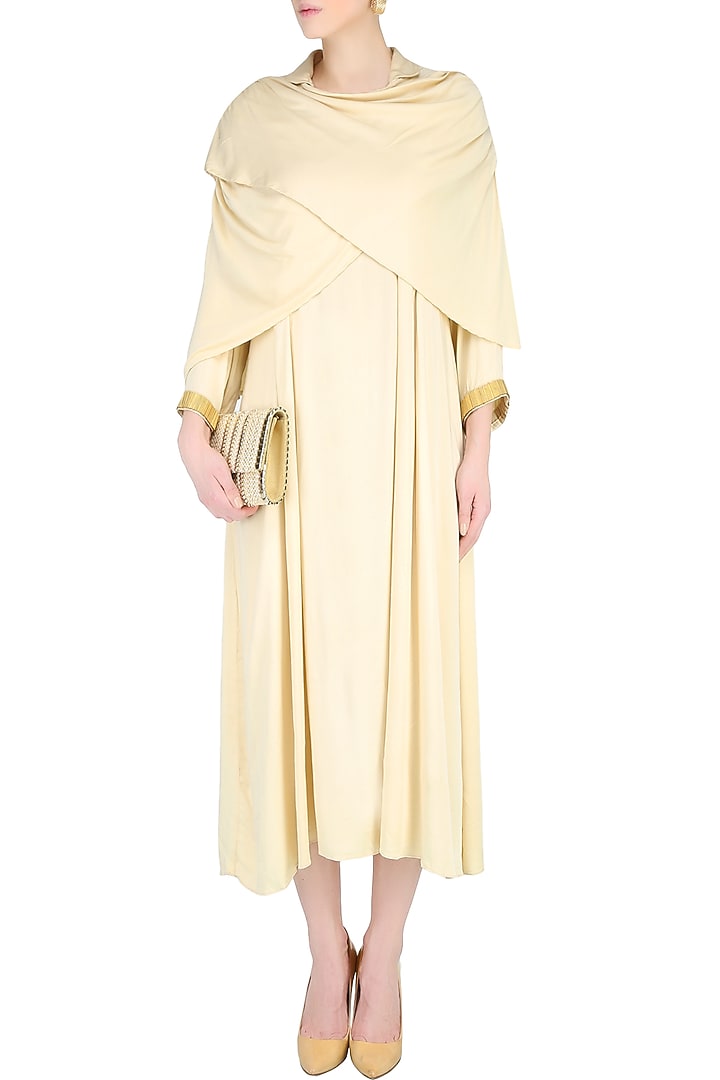 Cream shawl wrap up drape dress available only at Pernia's Pop Up Shop.