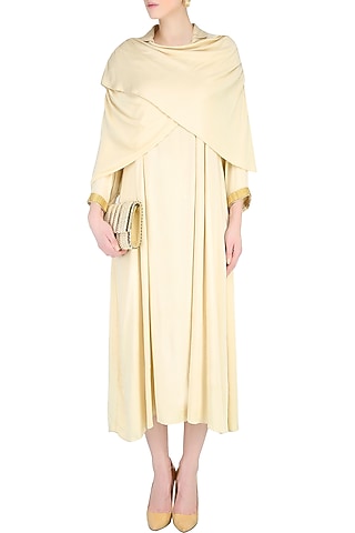 Cream Shawl Wrap Up Drape Dress by Nimirta Lalwani