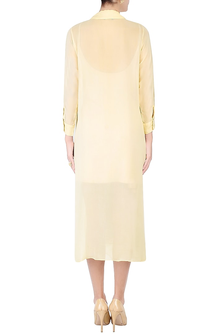 Cream long shirt dress with sequins embellished pockets available only at Pernia's Pop Up Shop.