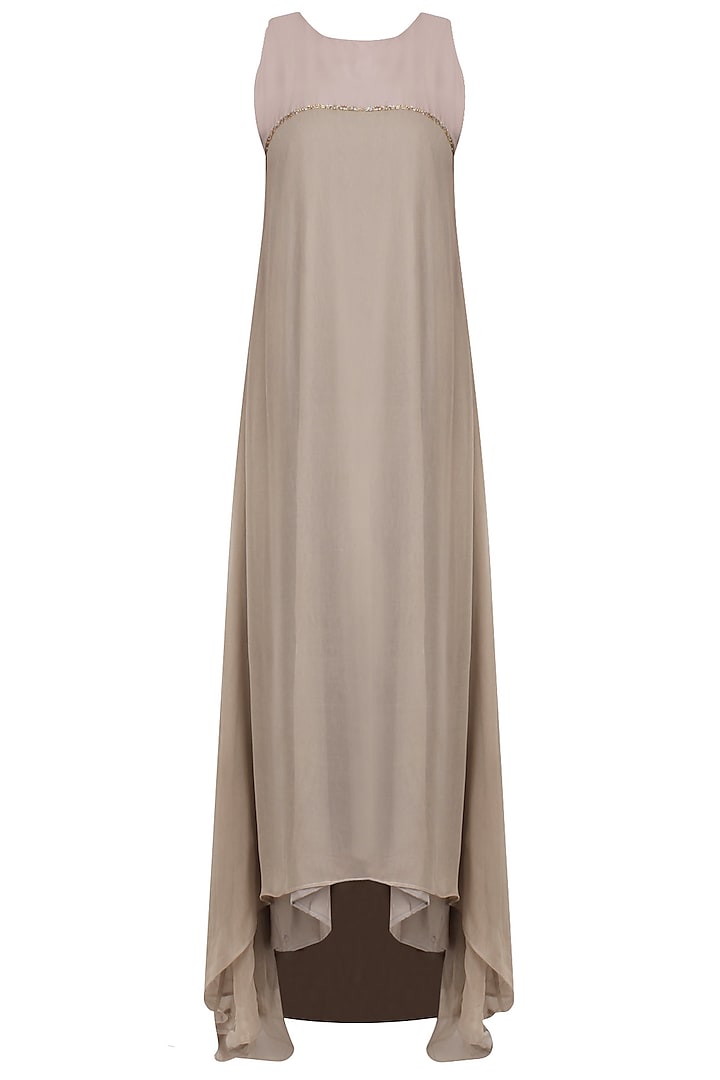 Grey beads embellished long flared gown available only at Pernia's Pop Up Shop.