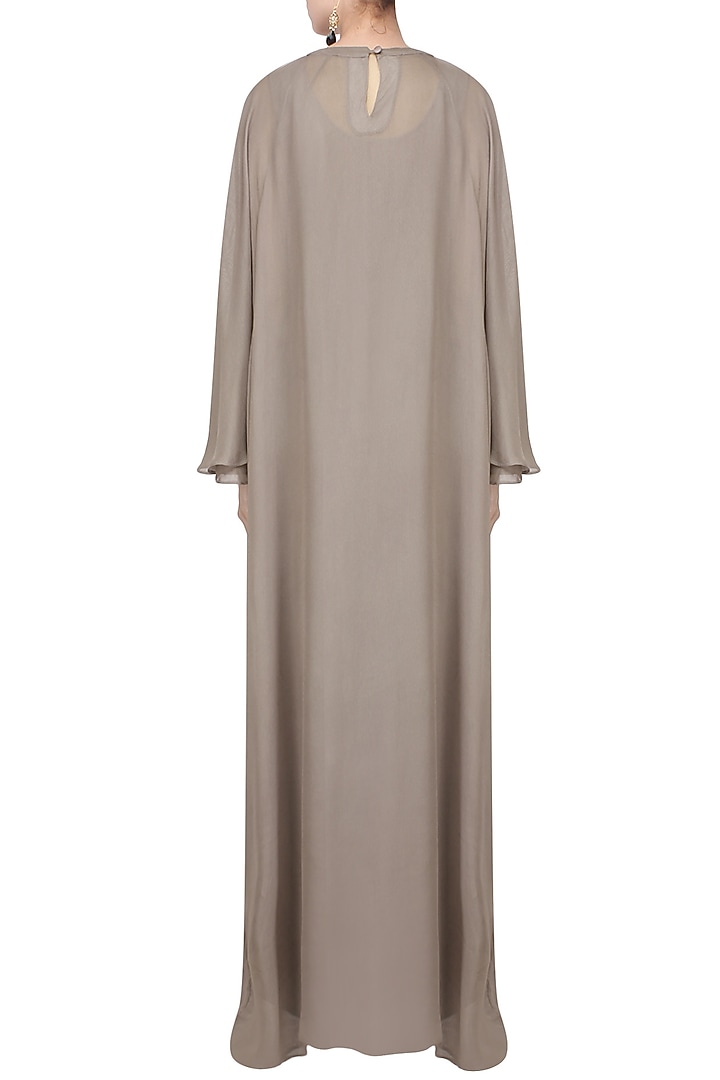 Grey bird embroidered motifs kaftan dress available only at Pernia's Pop Up Shop.