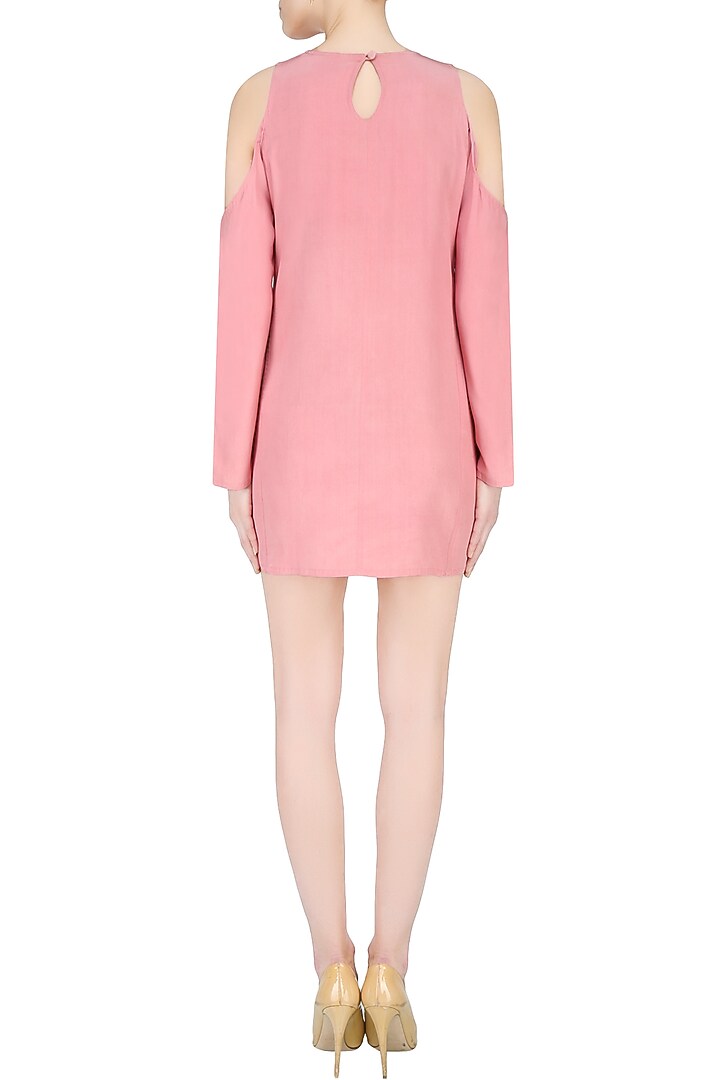 Rose pink cutout shoulder short dress available only at Pernia's Pop Up Shop.