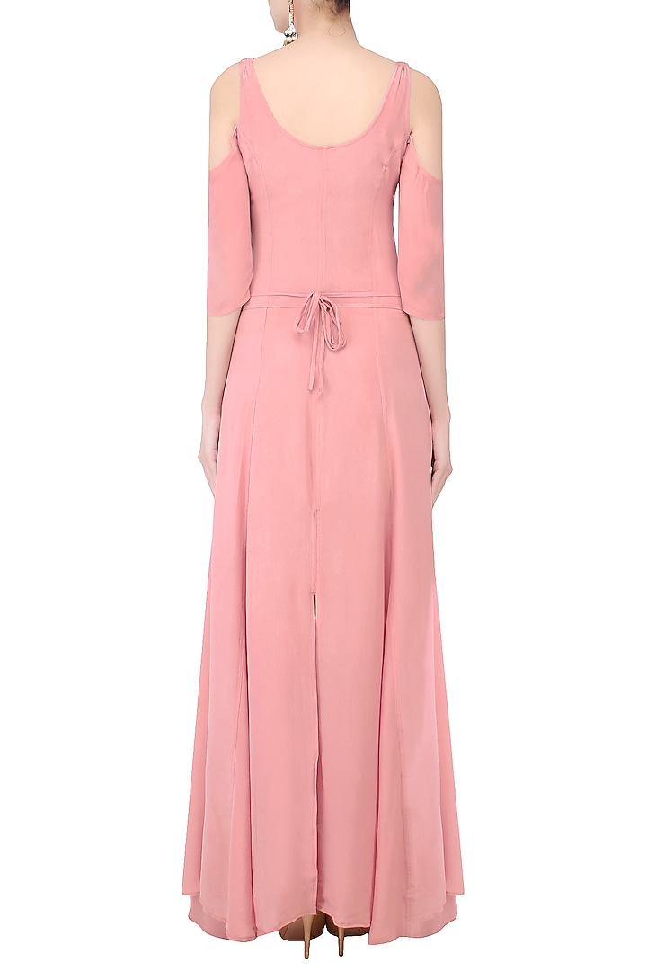 Rose pink cutout shoulder flared gown available only at Pernia's Pop Up Shop.