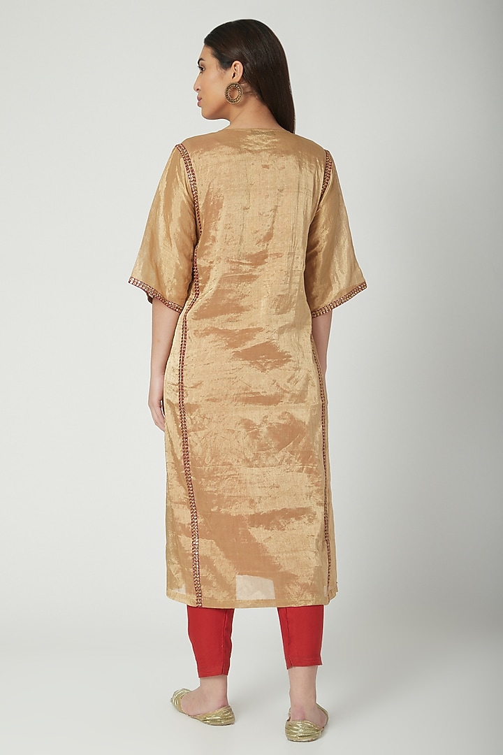 Gold Hand Embroidered Kurta Set by Nida Mahmood at Pernia's Pop Up Shop