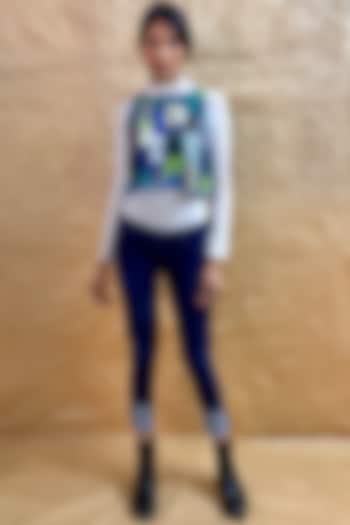 Blue Patchwork Crop Top by Nida Mahmood at Pernia's Pop Up Shop