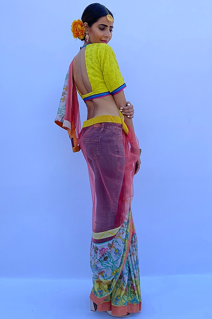Orange Poly Georgette Digital Printed Wedding Saree Set by Nida Mahmood at Pernia's Pop Up Shop