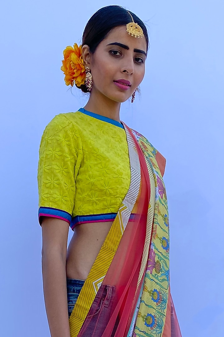 Orange Poly Georgette Digital Printed Wedding Saree Set by Nida Mahmood at Pernia's Pop Up Shop