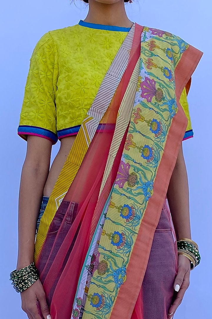 Orange Poly Georgette Digital Printed Wedding Saree Set by Nida Mahmood at Pernia's Pop Up Shop