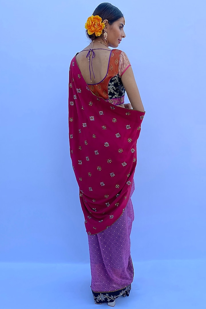 Multi-Colored Silk Georgette & Silk Crepe Hand Embroidered Wedding Saree Set by Nida Mahmood at Pernia's Pop Up Shop