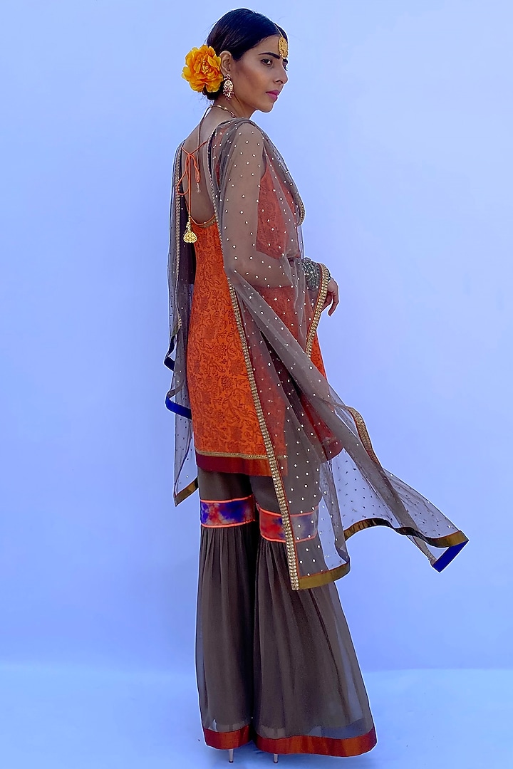 Muddy Brown Silk Georgette Party Wear Sharara Set by Nida Mahmood at Pernia's Pop Up Shop