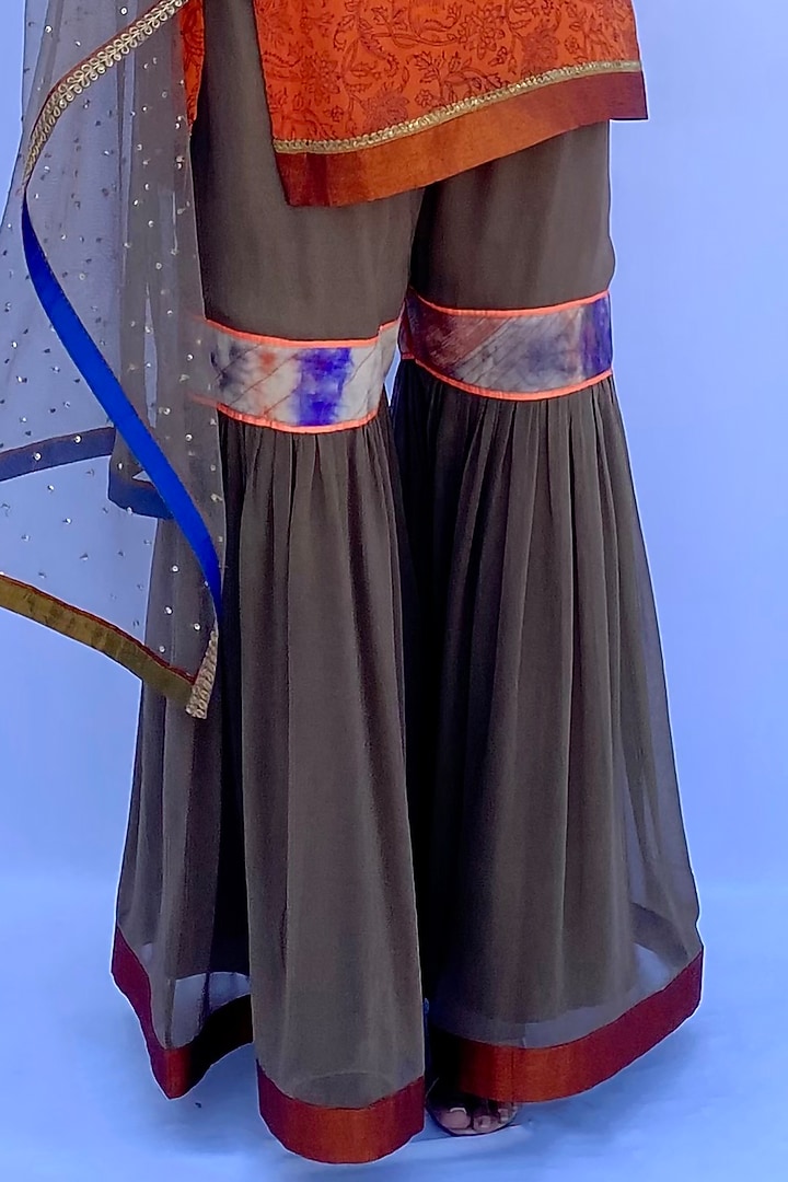 Muddy Brown Silk Georgette Party Wear Sharara Set by Nida Mahmood at Pernia's Pop Up Shop