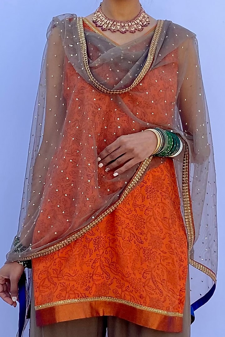 Muddy Brown Silk Georgette Party Wear Sharara Set by Nida Mahmood at Pernia's Pop Up Shop