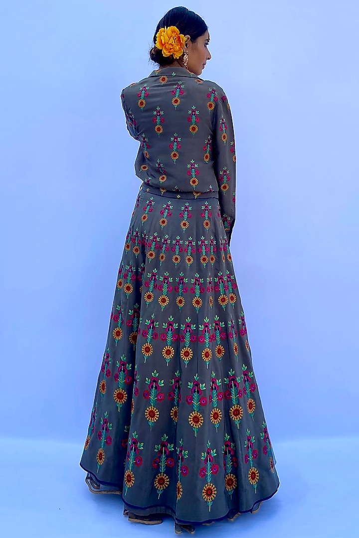 Multi-Colored Habutai Silk Embroidered Wedding Lehenga Set by Nida Mahmood at Pernia's Pop Up Shop