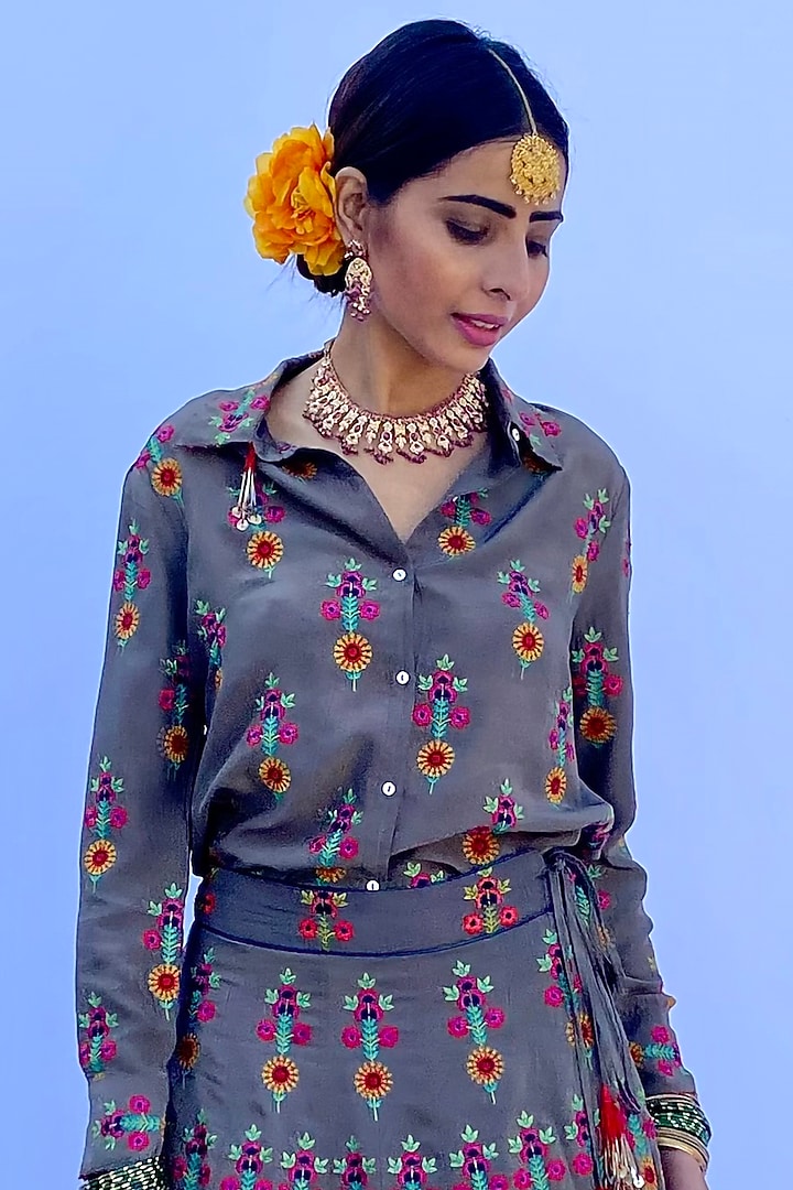 Multi-Colored Habutai Silk Embroidered Wedding Lehenga Set by Nida Mahmood at Pernia's Pop Up Shop