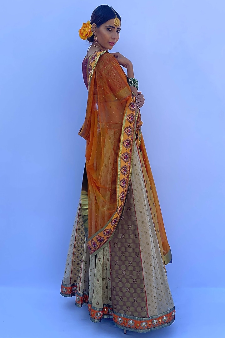 Orange Silk Georgette Printed & Embroidered Wedding Lehenga Set by Nida Mahmood at Pernia's Pop Up Shop