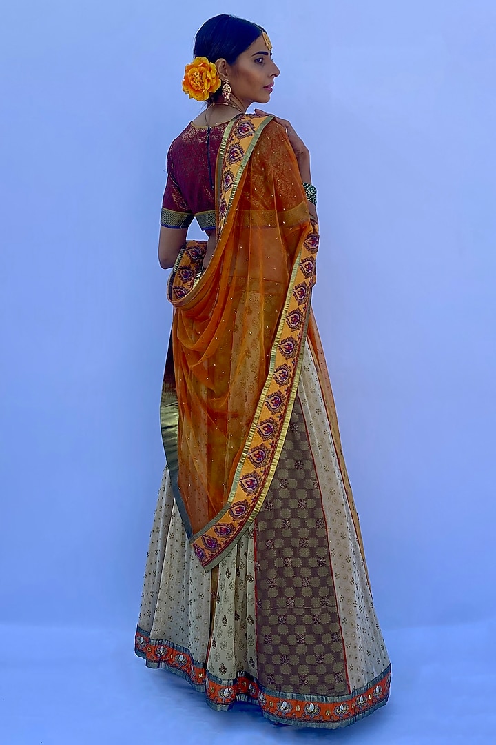 Orange Silk Georgette Printed & Embroidered Wedding Lehenga Set by Nida Mahmood at Pernia's Pop Up Shop