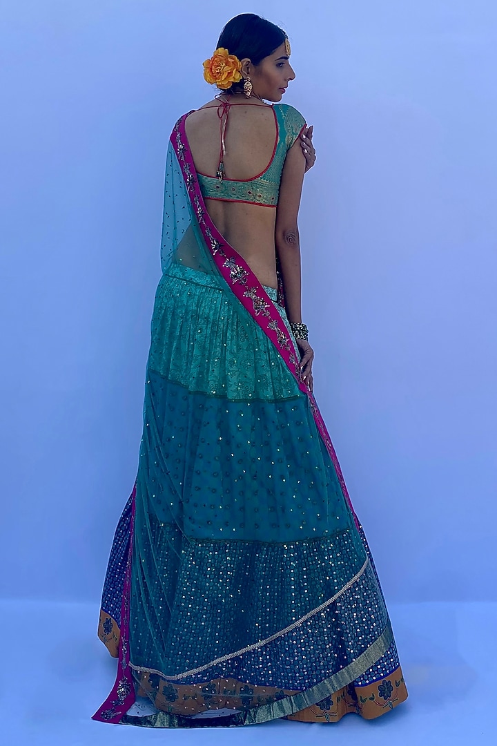 Blue Viscose Brocade Embroidered Wedding Lehenga Set by Nida Mahmood at Pernia's Pop Up Shop