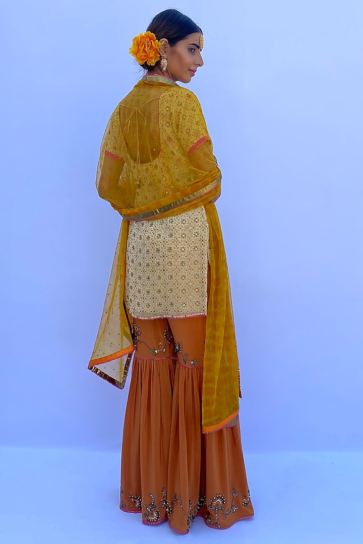 Rust Crepe Embroidered Wedding Sharara Set by Nida Mahmood at Pernia's Pop Up Shop