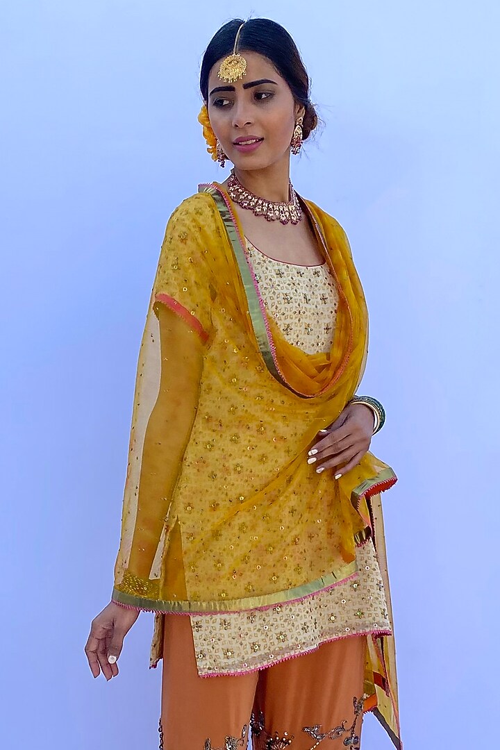 Rust Crepe Embroidered Wedding Sharara Set by Nida Mahmood at Pernia's Pop Up Shop
