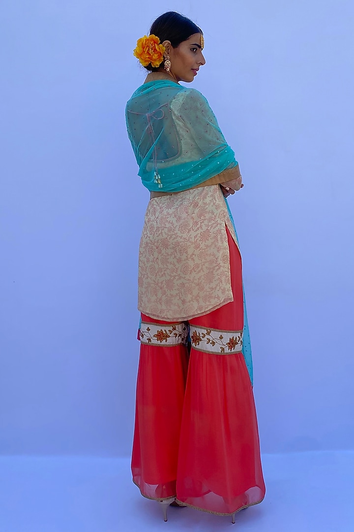 Peach Pink Net Party Wear Sharara Set by Nida Mahmood at Pernia's Pop Up Shop