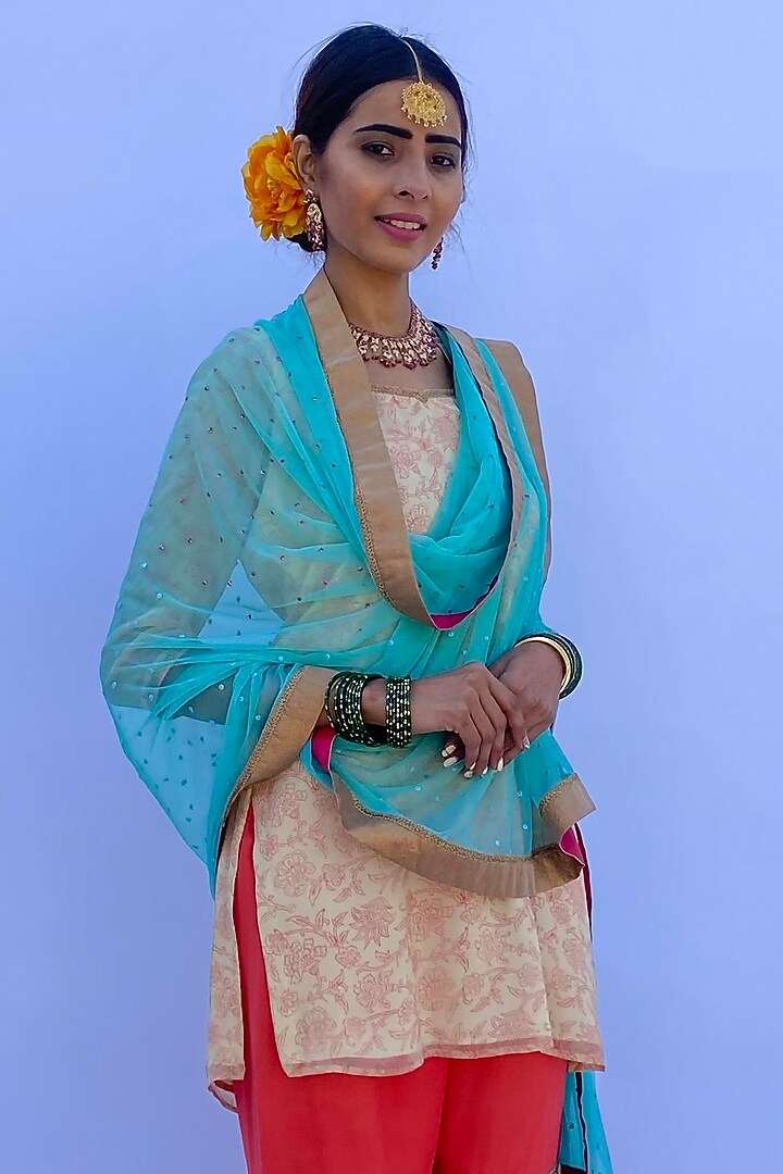 Peach Pink Net Party Wear Sharara Set by Nida Mahmood at Pernia's Pop Up Shop