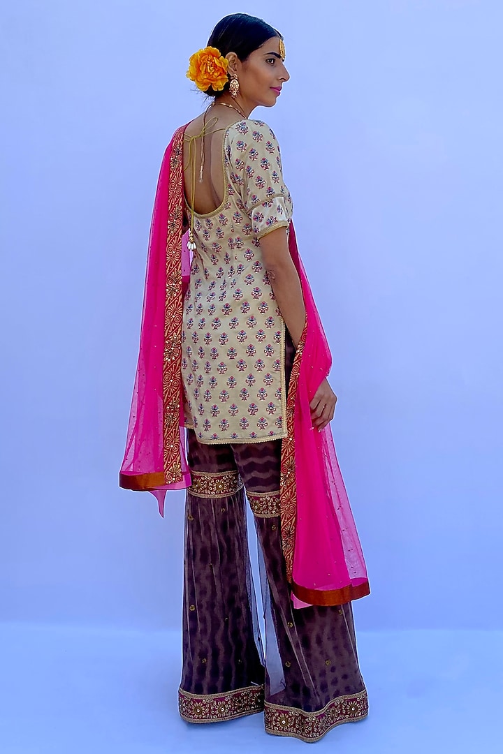 Muddy Purple Silk Tie-Dye Wedding Sharara Set by Nida Mahmood at Pernia's Pop Up Shop
