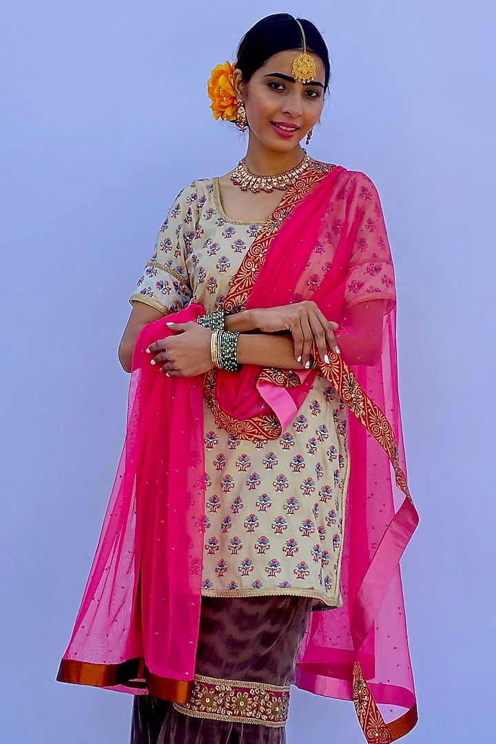 Muddy Purple Silk Tie-Dye Wedding Sharara Set by Nida Mahmood at Pernia's Pop Up Shop