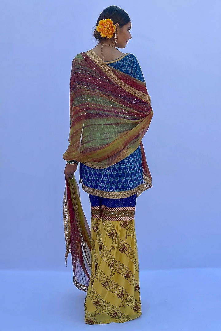 Yellow Crepe Printed Wedding Sharara Set by Nida Mahmood at Pernia's Pop Up Shop