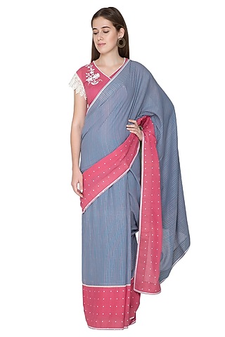 Purple Printed & Embroidered Saree by Nida Mahmood
