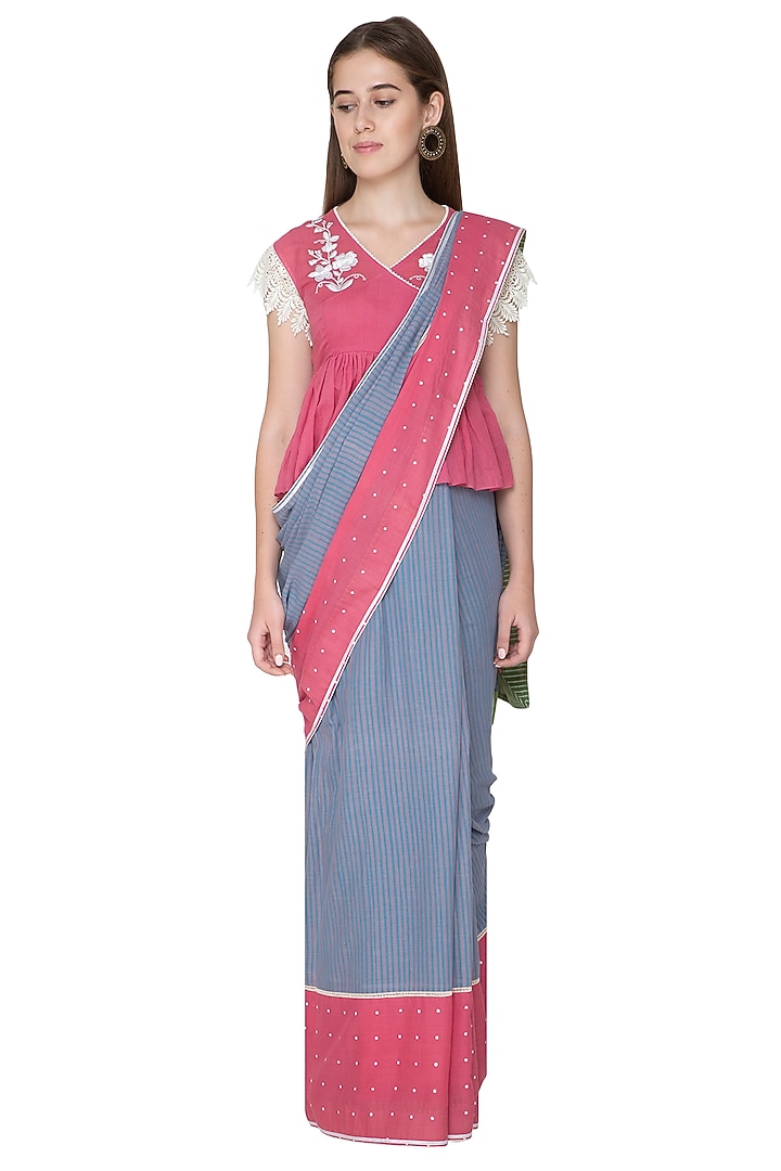Purple Printed & Embroidered Party Wear Saree by Nida Mahmood at Pernia's Pop Up Shop