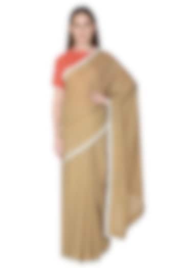 Beige Printed & Embroidered Wedding Saree Set by Nida Mahmood at Pernia's Pop Up Shop