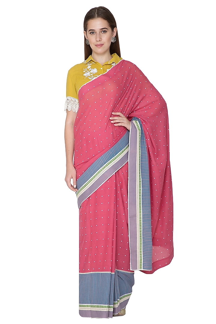 Blush Pink Printed & Embroidered Saree Set by Nida Mahmood