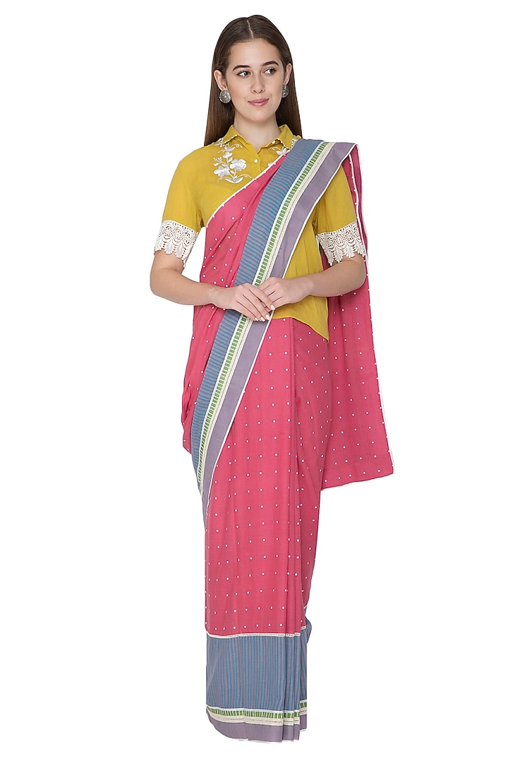 Blush Pink Printed & Embroidered Wedding Saree Set by Nida Mahmood at Pernia's Pop Up Shop
