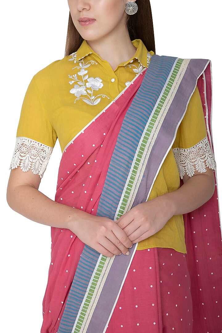 Blush Pink Printed & Embroidered Wedding Saree Set by Nida Mahmood at Pernia's Pop Up Shop