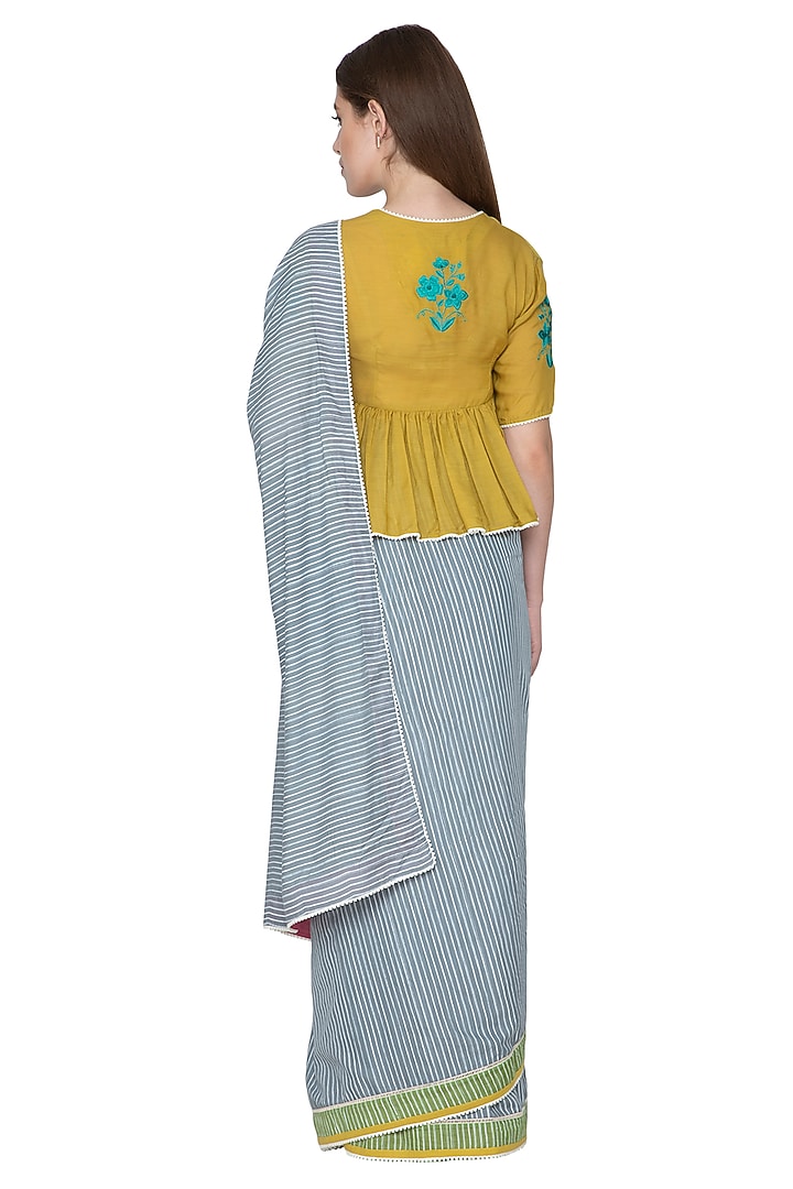 Cobalt Blue Printed & Embroidered Party Wear Saree by Nida Mahmood at Pernia's Pop Up Shop