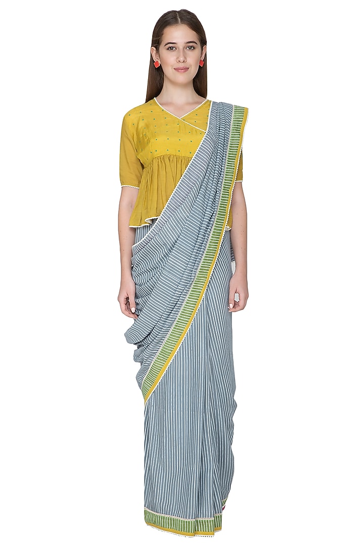 Cobalt Blue Printed & Embroidered Party Wear Saree by Nida Mahmood at Pernia's Pop Up Shop