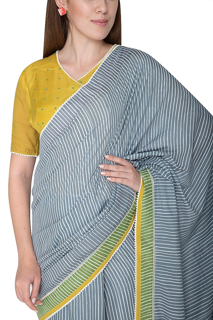 Cobalt Blue Printed & Embroidered Party Wear Saree by Nida Mahmood at Pernia's Pop Up Shop
