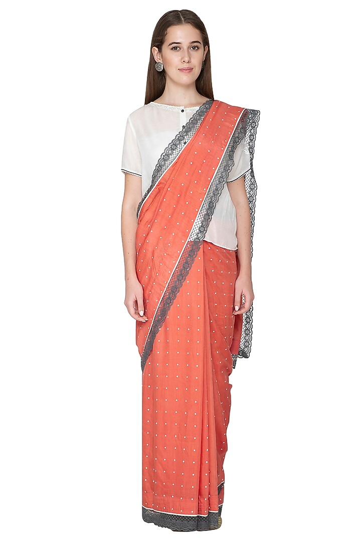 Peach Printed & Embroidered Wedding Saree Set by Nida Mahmood at Pernia's Pop Up Shop