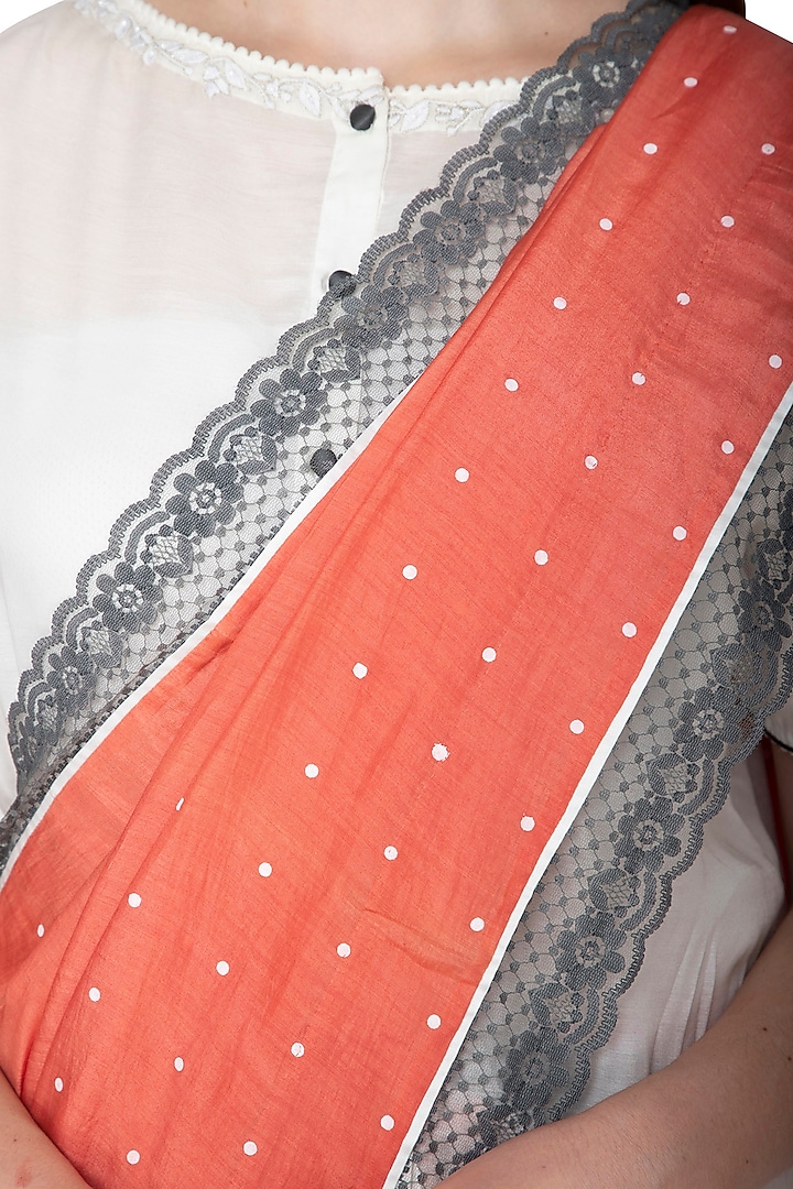 Peach Printed & Embroidered Wedding Saree Set by Nida Mahmood at Pernia's Pop Up Shop