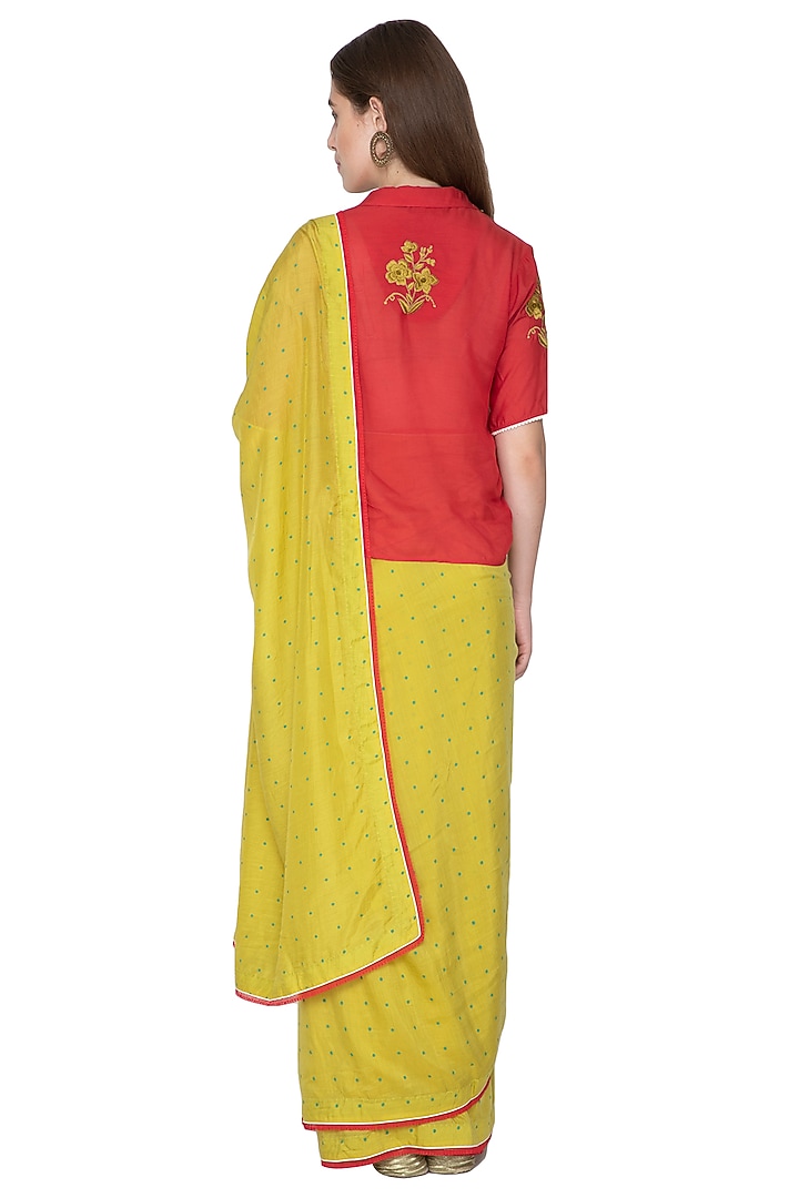 Lime Yellow Printed & Embroidered Wedding Saree Set by Nida Mahmood at Pernia's Pop Up Shop