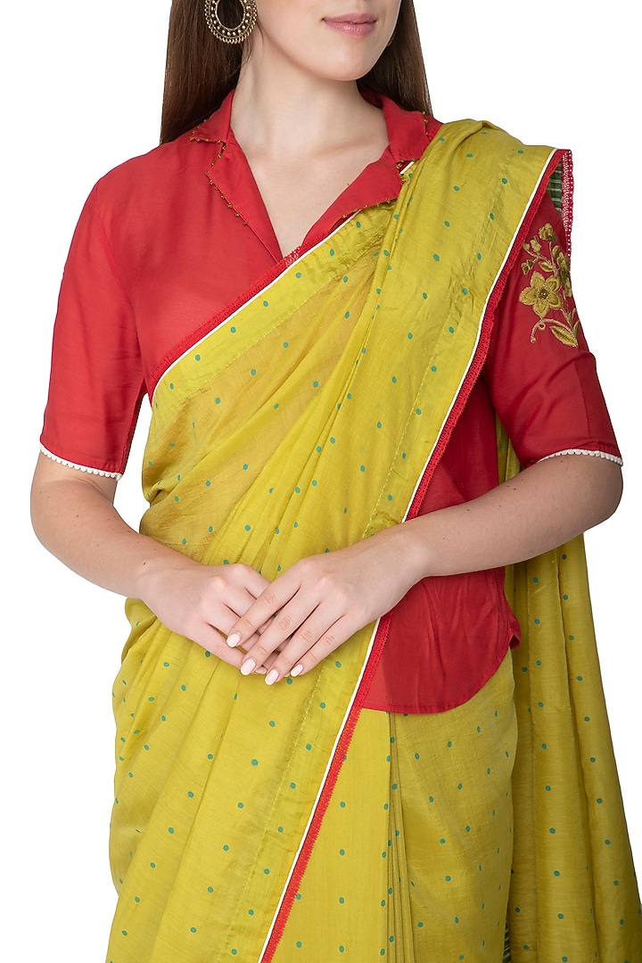 Lime Yellow Printed & Embroidered Wedding Saree Set by Nida Mahmood at Pernia's Pop Up Shop