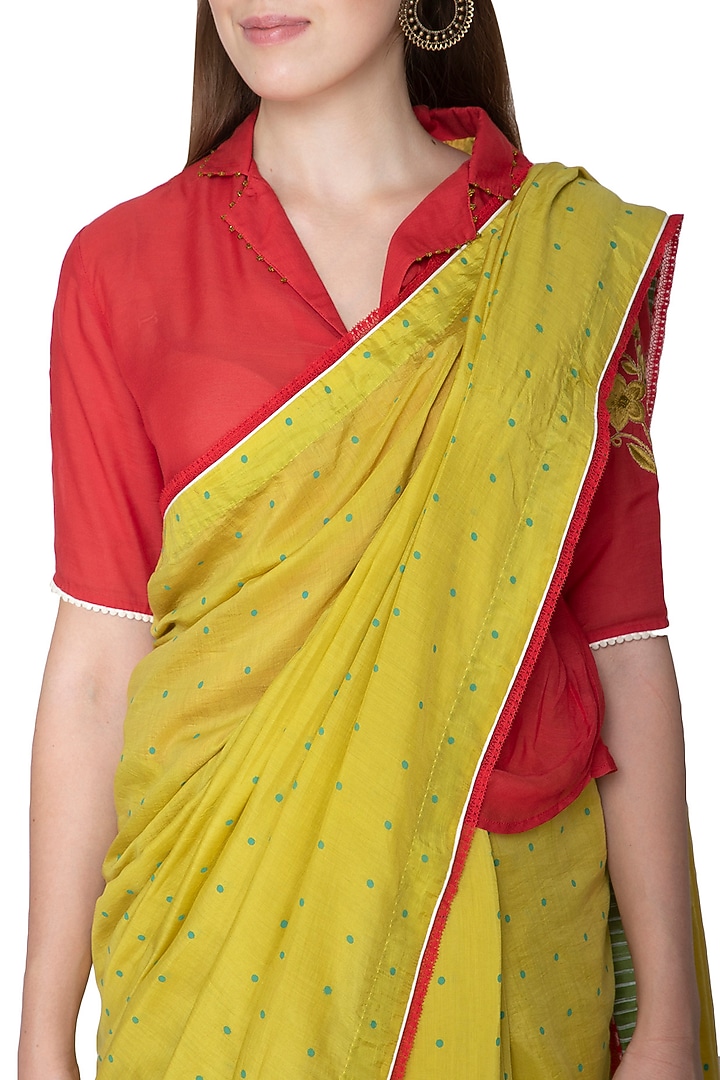 Lime Yellow Printed & Embroidered Wedding Saree Set by Nida Mahmood at Pernia's Pop Up Shop