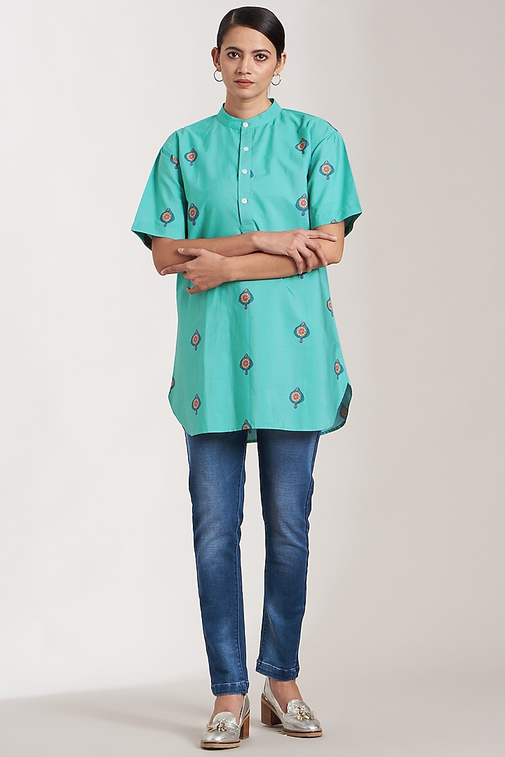 Green Printed Long Shirt by Nida Mahmood