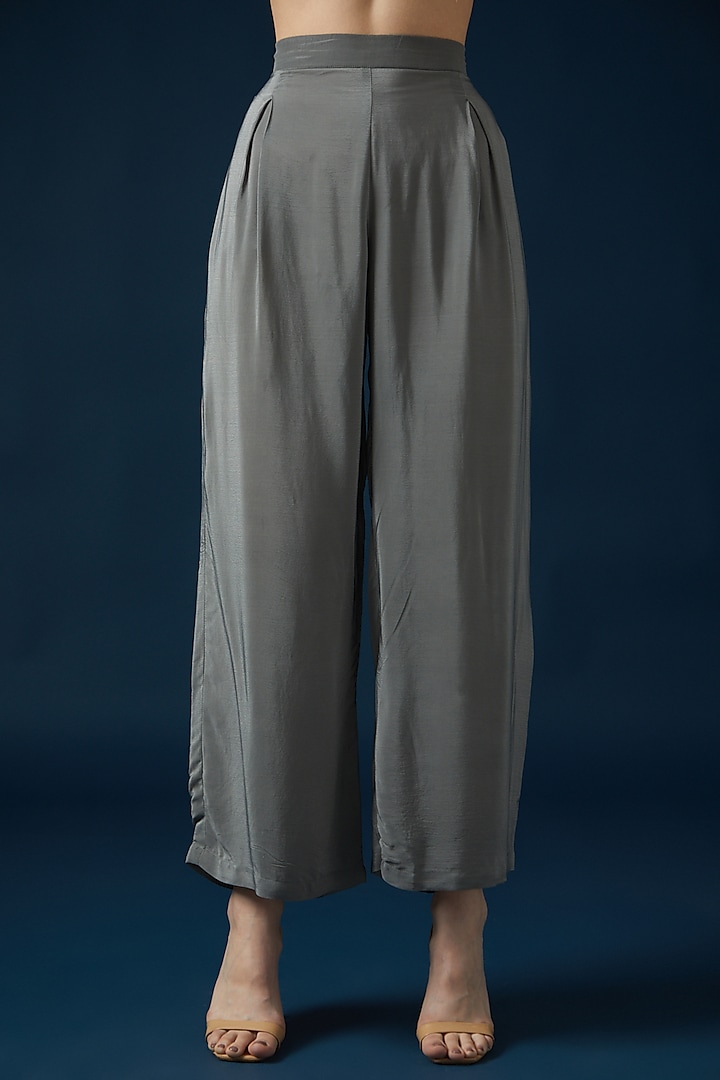 Grey Bemberg Crepe Embroidered & Printed Kurta Set by NIRRAAMYAA at Pernia's Pop Up Shop