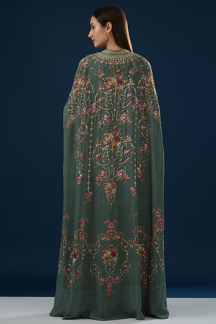 Smokey Grey Bemberg Crepe Embroidered Kaftan by NIRRAAMYAA at Pernia's Pop Up Shop
