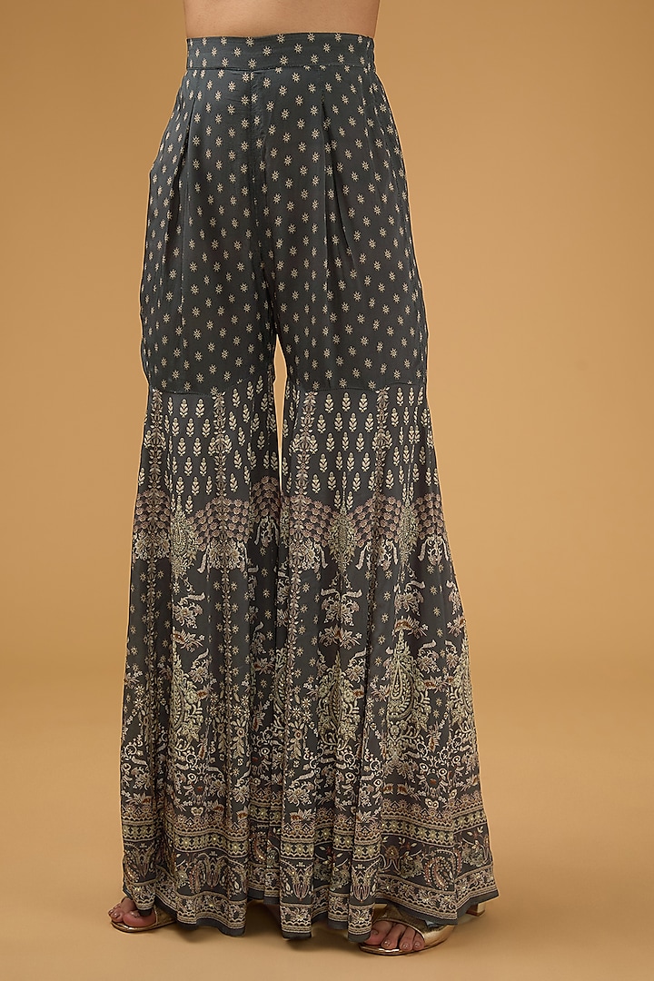 Grey Crepe Printed & Embroidered Kurta Set by NIRRAAMYAA at Pernia's Pop Up Shop