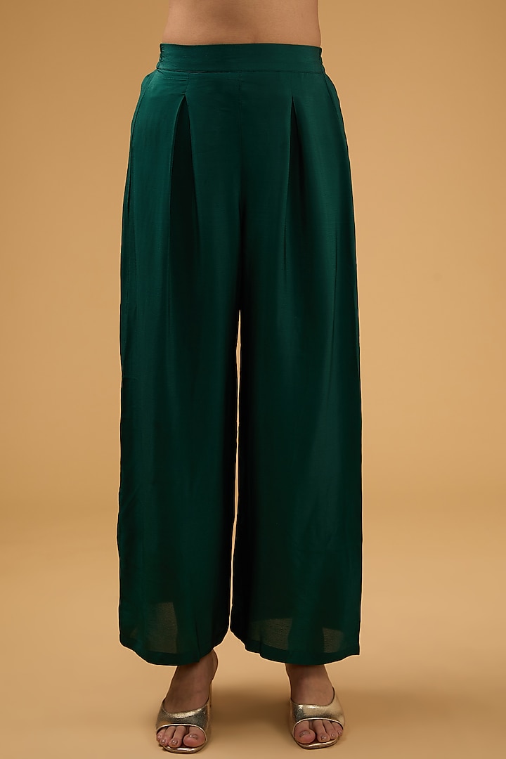 Teal Crepe Printed & Embroidered Kurta Set by NIRRAAMYAA at Pernia's Pop Up Shop