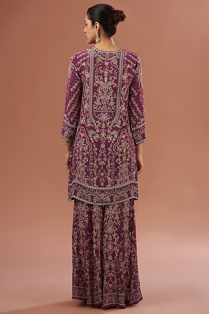 Wine Crepe & Georgette Digital Printed Party Wear Sharara Set by NIRRAAMYAA at Pernia's Pop Up Shop